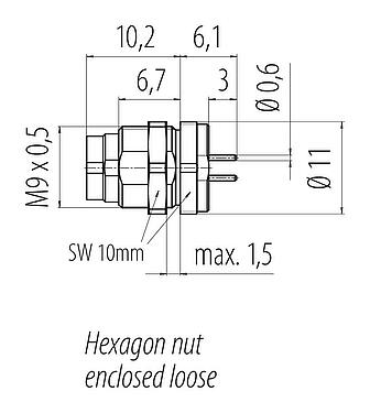 比例图 09 0081 20 04 - M9 针头法兰座, 极数: 4, 非屏蔽, THT, IP40