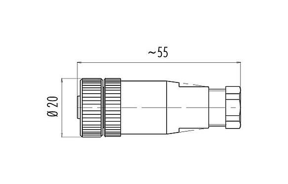 比例图 99 2430 12 03 - 1/2 UNF 直头孔头电缆连接器, 极数: 2+PE, 6.0-8.0mm, 非屏蔽, 螺钉接线, IP67, UL