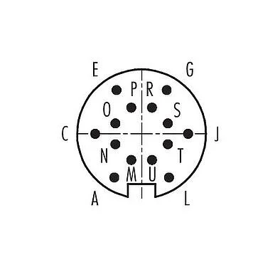 Contact arrangement (Plug-in side) 09 0341 02 14 - M16 Male cable connector, Contacts: 14 (14-b), 6.0-8.0 mm, unshielded, solder, IP40