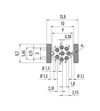 Conductor layout 09 0381 601 08 - M12 Male receptacle, Contacts: 8, shieldable, SMT, IP67