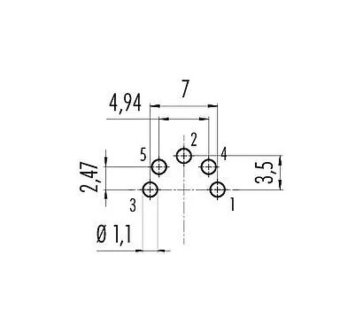 Conductor layout 09 0119 90 05 - M16 Male panel mount connector, Contacts: 5 (05-b), unshielded, THT, IP67, UL, front fastened