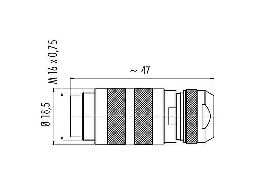 Scale drawing 99 5461 60 19 - M16 Male cable connector, Contacts: 19 (19-a), 4.1-7.8 mm, shieldable, solder, IP68, UL, Short version