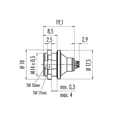 Scale drawing 09 4931 081 08 - Push Pull Male panel mount connector, Contacts: 8, shieldable, solder, IP67, front fastened