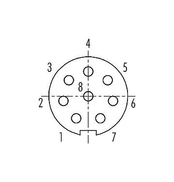 Contact arrangement (Plug-in side) 09 4932 080 08 - Push Pull Female panel mount connector, Contacts: 8, unshielded, solder, IP67, front fastened