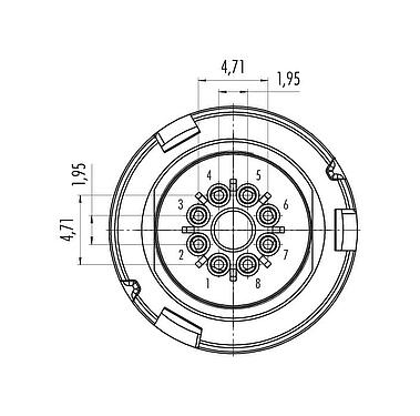 Contact arrangement (Plug-in side) 99 0773 000 08 - Bayonet Male angled connector, Contacts: 8, 2.5-4.0 mm, unshielded, solder, IP67