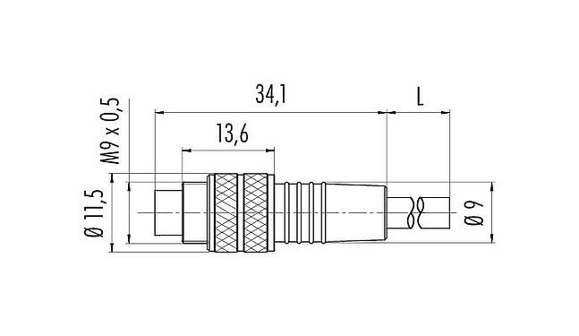 Scale drawing 79 1461 215 08 - M9 Male cable connector, Contacts: 8, unshielded, moulded on the cable, IP67, PUR, black, 8 x 0.14 mm², 5 m