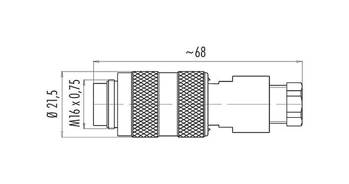 Scale drawing 09 0125 25 07 - M16 Male cable connector, Contacts: 7 (07-a), 4.0-6.0 mm, unshielded, solder, IP67