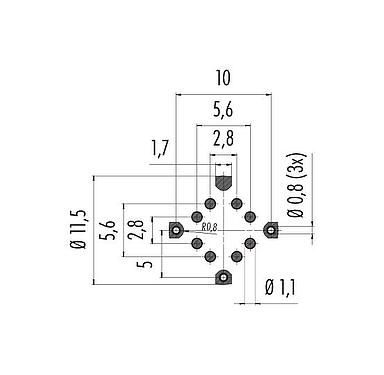 Conductor layout 99 3782 401 08 - M12 Female panel mount connector, Contacts: 8, shieldable, SMT, IP68, M14x1.0, Rear mounting