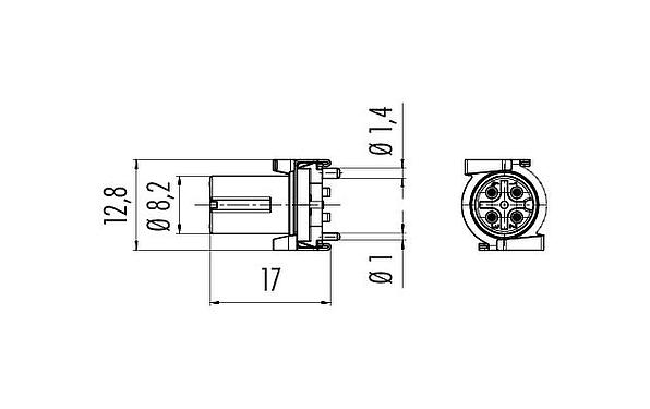 Scale drawing 09 0484 601 08 - M12 Female receptacle, Contacts: 8, shieldable, SMT, IP67