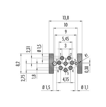 Conductor layout 09 0484 601 08 - M12 Female receptacle, Contacts: 8, shieldable, SMT, IP67