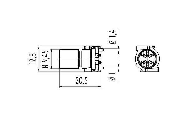 Scale drawing 09 0433 601 05 - M12 Male receptacle, Contacts: 5, shieldable, SMT, IP67