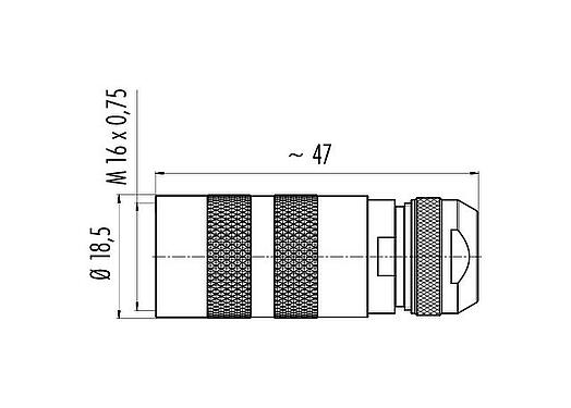 Scale drawing 99 5106 60 03 - M16 Female cable connector, Contacts: 3 (03-a), 4.1-7.8 mm, shieldable, solder, IP68, UL, Short version