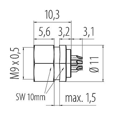 比例图 09 0482 00 08 - M9 孔头法兰座, 极数: 8, 非屏蔽