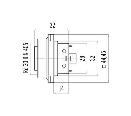 比例图 99 0712 00 05 - RD30 孔头法兰座, 极数: 4+PE, 非屏蔽, 螺钉接线, IP65, ESTI+, VDE