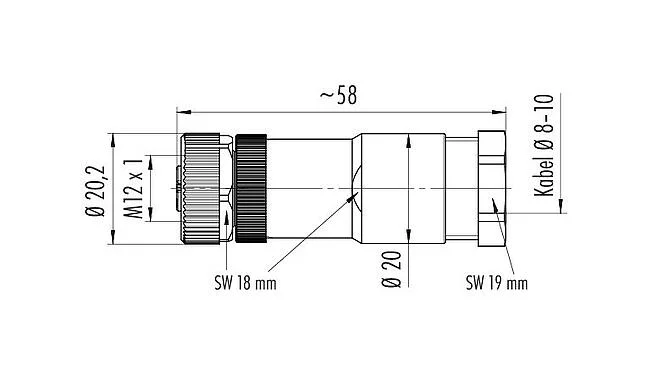 比例图 99 0686 32 03 - M12 直头孔头电缆连接器, 极数: 2+PE, 6.0-8.0mm, 非屏蔽, 螺钉接线, IP67, UL