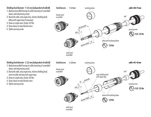 Assembly instructions 99 1489 814 08 - M12 Male cable connector, Contacts: 8, 5.0-8.0 mm, shieldable, screw clamp, IP67, UL