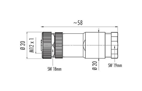 比例图 99 0430 186 04 - M12 双出口孔头带电缆连接器, 极数: 4, 2x电缆Ø2.1-3.0mm或 Ø4.0-5.0mm, 非屏蔽, 螺钉接线, IP67, UL