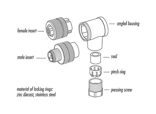 Component part drawing 99 0430 135 04 - M12 Female angled connector, Contacts: 4, 4.0-6.0 mm, unshielded, screw clamp, IP67, UL