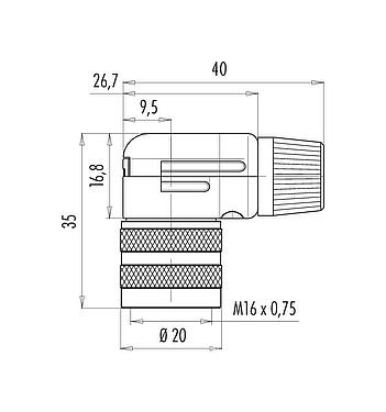 Scale drawing 99 0162 12 14 - M16 Female angled connector, Contacts: 14 (14-b), 6.0-8.0 mm, shieldable, solder, IP40