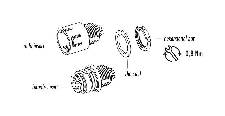 Component part drawing 99 9136 50 12 - Snap-In Female panel mount connector, Contacts: 12, unshielded, solder, IP67, UL, VDE