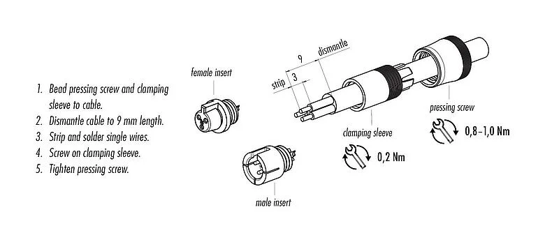 Assembly instructions 09 9790 71 05 - Snap-In Female cable connector, Contacts: 5, 3.5-5.0 mm, unshielded, solder, IP40