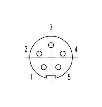 联系安排 (外掛程式側) 99 0414 75 05 - M9 弯角孔头电缆连接器, 极数: 5, 3.5-5.0mm, 可接屏蔽, 焊接, IP67