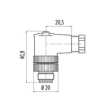 比例图 99 2529 24 03 - M12 弯角针头电缆连接器, 极数: 2+PE, 4.0-6.0mm, 非屏蔽, 螺钉接线, IP67