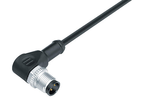 Illustration 77 4427 0000 20004-0200 - M12 Male angled connector, Contacts: 4, unshielded, moulded on the cable, IP69K, UL, PVC, grey, 4 x 0.34 mm², 2 m