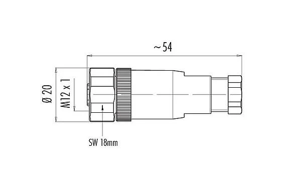 比例图 99 0430 82 04 - M12 直头孔头电缆连接器, 极数: 4, 4.0-6.0mm, 非屏蔽, 螺钉接线, IP67, UL