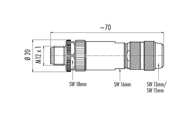 Scale drawing 99 1439 810 05 - M12 Male cable connector, Contacts: 5, 5.0-8.0 mm, shieldable, screw clamp, IP67, UL