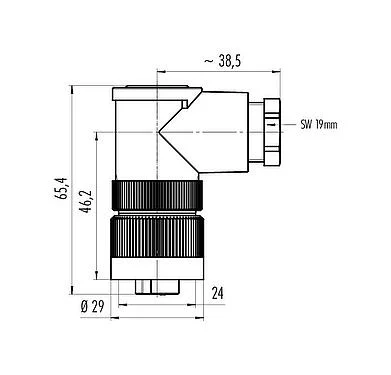 Scale drawing 99 4218 210 07 - RD24 Female angled connector, Contacts: 6+PE, 8.0-10.0 mm, unshielded, screw clamp, IP67, UL, ESTI+, VDE, PG 11