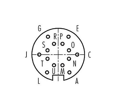 Contact arrangement (Plug-in side) 99 5152 40 14 - M16 Female cable connector, Contacts: 14 (14-b), 4.1-7.8 mm, unshielded, solder, IP67, UL, Short version