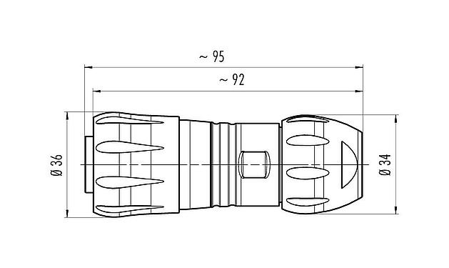 比例图 99 6518 000 12 - 卡扣式 直头孔头电缆连接器, 极数: 12, 7.0-13.0mm, 非屏蔽, 压接（压接触点必须单独订购）, IP68/IP69K, UL, VDE