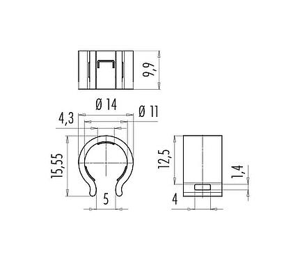 比例图 08 0219 000 000 - 卡入式安全夹620系列，塑料