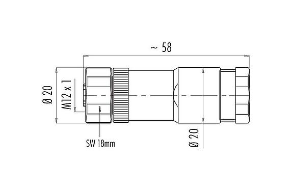 比例图 99 0436 287 05 - M12 双出口孔头带电缆连接器, 极数: 5, 2x电缆Ø2.1-3.0mm或 Ø4.0-5.0mm, 非屏蔽, 螺钉接线, IP67, UL