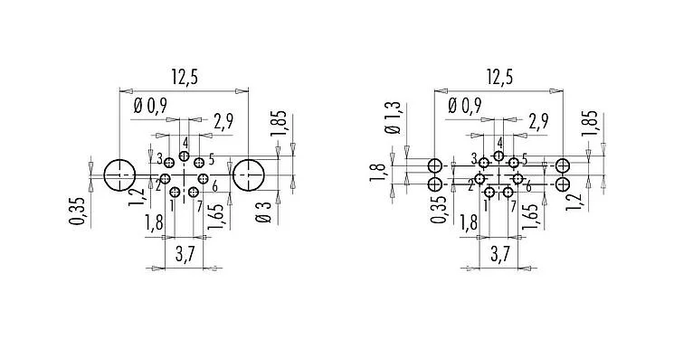 导体结构 09 0424 30 07 - M9 孔头法兰座, 极数: 7, 可接屏蔽, THT, IP67, 板前固定