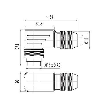 比例图 99 5671 75 08 - M16 弯角针头电缆连接器, 极数: 8 (08-a), 6.0-8.0mm, 可接屏蔽, 焊接, IP67, UL