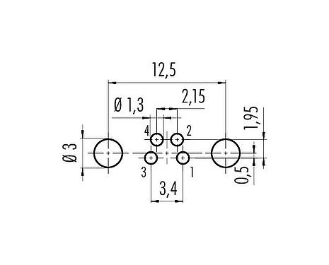 Conductor layout 86 6618 1121 00004 - M8 Female panel mount connector, Contacts: 4, shieldable, THT, IP67, UL 2238, M10x0.75, Rear mounting