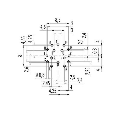 Conductor layout 09 0508 90 16 - M16 Female panel mount connector, Contacts: 16, unshielded, THT, IP67, UL, front fastened