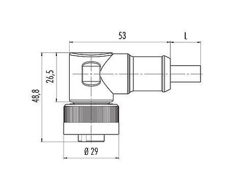 Scale drawing 79 0238 20 07 - RD24 Female angled connector, Contacts: 6+PE, unshielded, moulded on the cable, IP67, PVC, black, 7 x 0.75 mm², 2 m