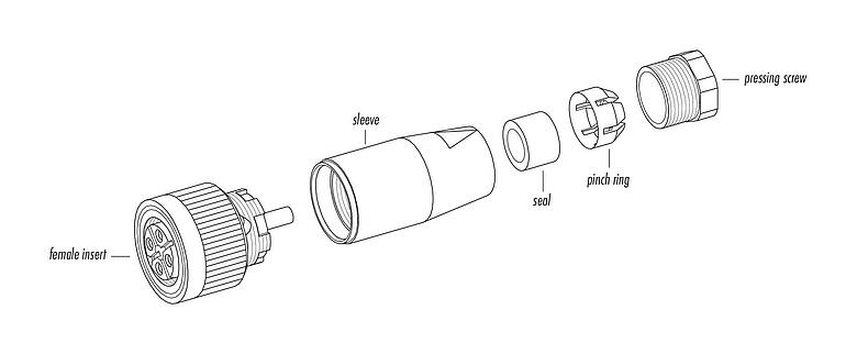 组件图纸 09 0440 10 04 - M18 直头孔头电缆连接器, 极数: 4, 6.5-8.0mm, 非屏蔽, 螺钉接线, IP67