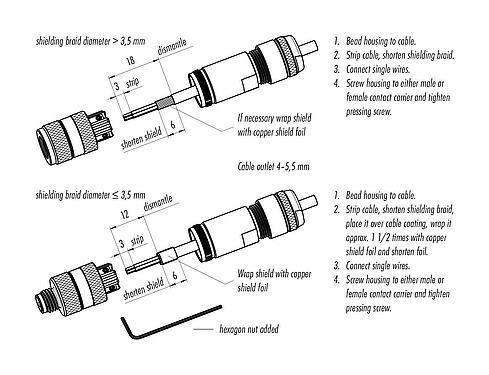 Assembly instructions 99 3368 100 04 - M8 Female cable connector, Contacts: 4, 4.0-5.5 mm, shieldable, screw clamp, IP67, M8x1.0