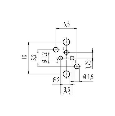 Conductor layout 99 3412 281 03 - M8 Female panel mount connector, Contacts: 3, unshielded, THR, IP67, UL