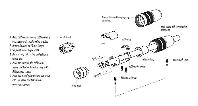 Assembly instructions 09 0325 02 07 - M16 Male cable connector, Contacts: 7 (07-a), 6.0-8.0 mm, unshielded, solder, IP40