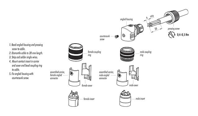 Assembly instructions 09 0139 78 05 - M16 Male angled connector, Contacts: 5 (05-a), 6.0-8.0 mm, unshielded, solder, IP40