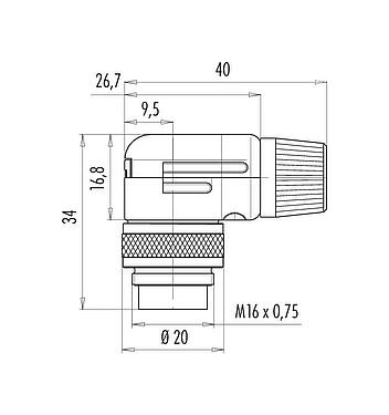 Scale drawing 99 0145 10 07 - M16 Male angled connector, Contacts: 7 (07-a), 4.0-6.0 mm, shieldable, solder, IP40