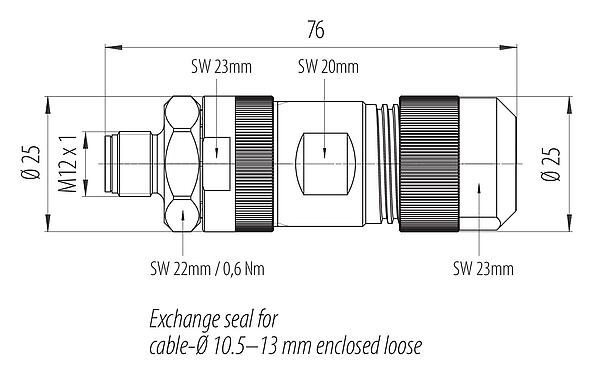 Scale drawing 99 0639 39 05 - M12 Male cable connector, Contacts: 4+FE, 8.0-13.0 mm, unshielded, screw clamp, IP67, M12x1.0, stainless steel