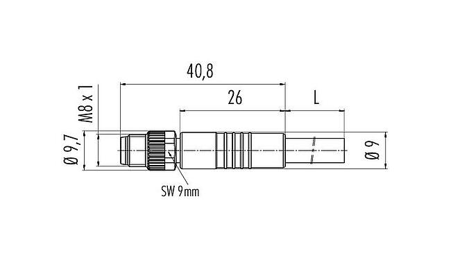 Scale drawing 77 3405 0000 50005-0500 - M8 Male cable connector, Contacts: 5, unshielded, moulded on the cable, IP67, UL, PUR, black, 5 x 0.34 mm², 5 m