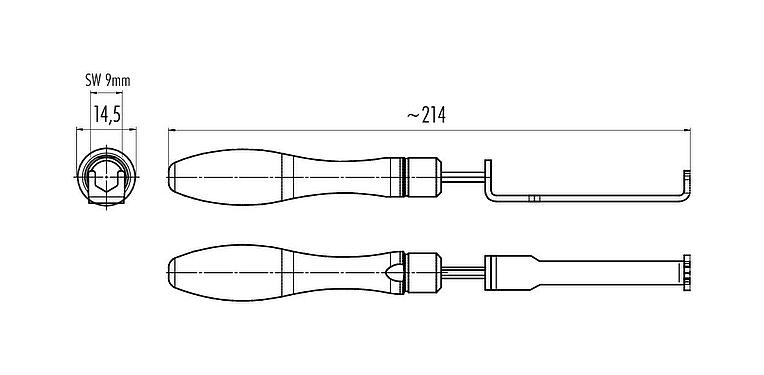 比例图 07 0085 000 - M8 - M8锁紧环的装配钥匙，扭矩限制为0.4 Nm，SW 9 mm；718/768系列。