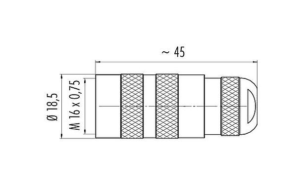 Scale drawing 99 5172 40 08 - M16 Female cable connector, Contacts: 8 (08-a), 4.1-7.8 mm, unshielded, solder, IP68, UL, AISG compliant, Short version